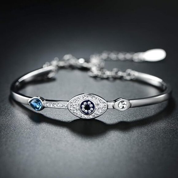 Neiman Marcus 18K White Gold Plated Crystal Evil Eye Bracelet - Picture 5 of 5